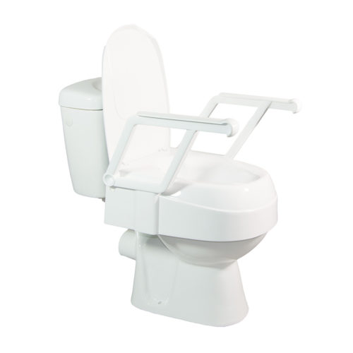 Réhausse WC TSE 120 avec accoudoirs relevé pour une utilisation plus accessible et confortable .