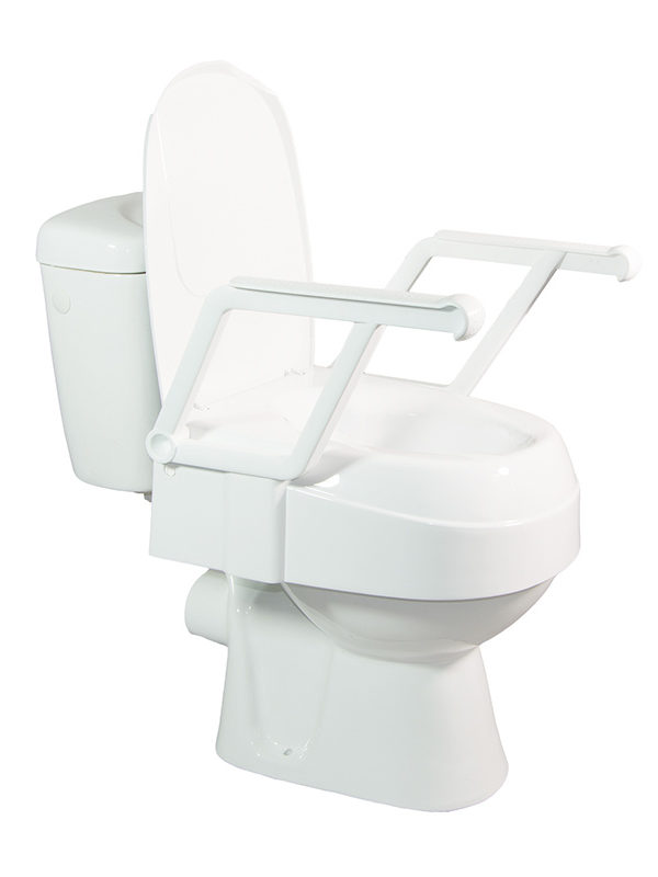 Réhausse WC TSE 120 avec accoudoirs relevé pour une utilisation plus accessible et confortable .